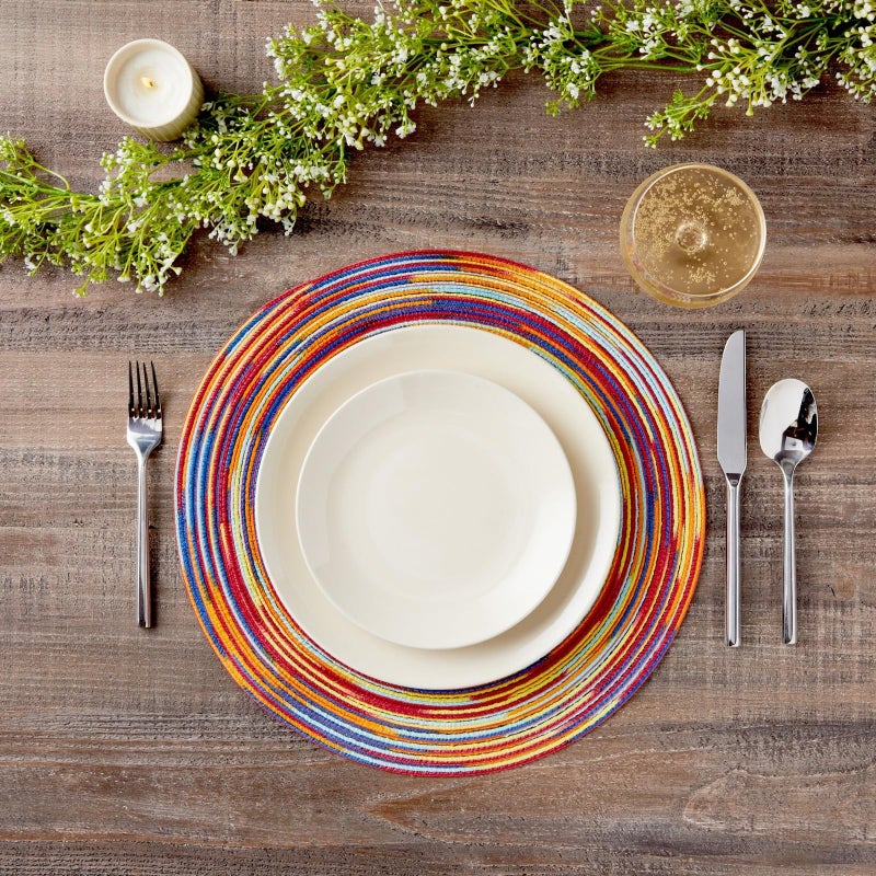 Okuna Outpost Braided Round Placemat Set - Vibrant Accent & Colorful Placemats - Surface Protection & Set of 8 - Indoor & Outdoor & Round Place Mats - 15 in, 8-Pack, Multicolor, Cotton - Image 2